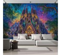 Papel Pintado Panorámico Catedral Barcelona 400An×280Al cm Fotomurales No Tejido, Arquitectura Realista Fantasía Mural Foto XXL Decoración Póster Pared 3D Para Salón Fotográfico Dormitorio Pared Sala
