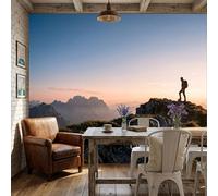 Papel Pintado Panorámico Cima De La Montaña Excursionistas 300x210cm, Murales De Pared Decoración En Seda Realismo Alpino 3D Para Sala De Estar Hotel Oficina Hogar Decoración De Paredes