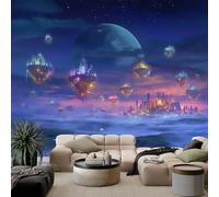 Papel pintado panorámico ciudad de cristal espacio, foto mural moderna 350An x 256Al cm - Papel pintado decoración hogar estilo fantástico para salón habitación habitación infantil oficina