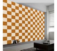 Papel Pintado Panorámico Clásico Marrón Blanco Patrón de Cuadros, Foto Mural Moderna 500An x 280Al cm - Papel Pintado Decoración Hogar Geométrico Moderno para Salón Habitación Infantil Oficina