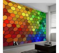 Papel Pintado Panorámico Colores del Arcoíris Hexágono, Papel Pintado No Tejido Geométrico para Dormitorio Salón Comedor - Decoración Mural Moderna Fondo Fotográfico Artístico 350An x 256Al cm