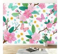 Papel Pintado Panorámico Colorido Dibujos Animados Flores Mariposas, Póster Mural 450An x 315Al cm Papel Decorativo de Pared Pintura en Acuarela para Salón Dormitorio Habitación Infantil Restaurante