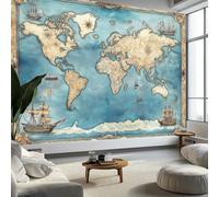 Papel pintado panorámico con diseño de mapa del mundo en acuarela, 300 x 210 cm (ancho x alto), papel pintado fotográfico azul efecto 3D, póster decorativo para dormitorio, sala de estar, pasillo
