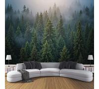 Papel Pintado Panorámico Con Vistas A Los Árboles De Hoja Perenne En La Niebla, Papel Tapiz Seda Paisaje Realista Decoración De La Pared Murales Para Dormitorio Habitación 200x140cm
