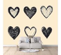 Papel Pintado Panorámico Corazones Dibujados A Mano 450 × 315 cm Patrón De Corazón Romántico Papel Pintado Tejido No Tejido Grandes Murales Póster para Sala, Adulto Habitación de niños, Estudio