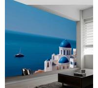 Papel pintado panorámico costero arquitectura castillo yate, papel pintado paisaje natural para dormitorio salón comedor - Decoración mural moderna fondo fotográfico artístico 400An x 280Al cm