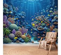 Papel pintado Panorámico Cotier Tropical - Decoración XL de pared de coral Anemone De Mer Algas - Papel pintado no tejido para dormitorio, salón o oficina - Foto de pared 250 x 175 cm