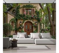 Papel Pintado Panorámico Cuentos Hadas Campo Puertas Madera Italianas 200An×150Al cm Fotomurales No Tejido, Murales Decoración Póster Pared Personalizado 3D Para Salón Dormitorio, Amarillo