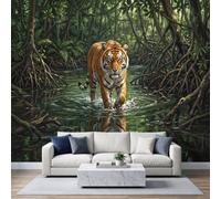 Papel pintado panorámico de 200 x 140 cm, animales salvajes realistas, papel pintado fotográfico no tejido, tapicería para sala de estar, dormitorio, decoración de pared, tigre bengala, bosque