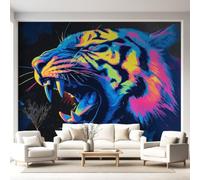 Papel pintado panorámico de animales luz neón arte de pared graffiti de la calle póster de pared, diseño de tigre papel pintado no tejido, sala de estar, dormitorio, sofá, TV, fondo de decoración, 150