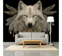 Papel pintado panorámico de color gris plateado, no tejido, 200 x 140 cm, diseño de atrapasueños, diseño de pluma para dormitorio y oficina, sala de juegos, color negro y papel pintado, fácil de