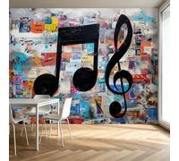 Papel pintado panorámico de la calle notas musicales 200 x 140 cm Papel pintado fotográfico sin tejer, arte del graffiti mural decorativo para dormitorio adolescente sala de música