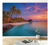Papel pintado panorámico de la puesta del sol en las Maldivas 500 x 280 cm póster de pared 3D, fotografía de la naturaleza, tapicería fotográfica de pared, papel pintado no tejido para sala de estar