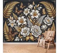 Papel pintado panorámico de lujo gótico negro hojas de helecho flores botánicas 3D mural de diseño, tapiz fotográfico gigante para sala de estar, dormitorio infantil, decoración de pared, XXL sin