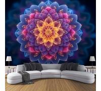 Papel Pintado Panorámico de Seda Arte Digital 350×256cm Azul Púrpura Fotomurales de seda, Pétalos De Mandala Murales Decoración de Pared, Póster de Pared Personalizado 3D Para Salón Dormitorio