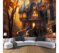 Papel Pintado Panorámico de Seda Bosque Fantasía 200×140cm Naranja Fotomurales de seda, Arquitectura Del Castillo Murales Decoración de Pared, Póster de Pared Personalizado 3D Para Salón Dormitorio
