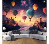 Papel Pintado Panorámico de Seda Paisaje Fantasía 250×175cm Púrpura Fotomurales de seda, Globo Aerostático Castillo Murales Decoración de Pared, Póster de Pared Personalizado 3D Para Salón Dormitorio
