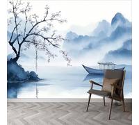 Papel pintado Panorámico de vela y flor de ciruelo pintado en pared, pintura de paisaje de flor de ciruelo no tejido de pared, 400 x 280 cm (L x H) foto mural para sala de estar, dormitorio