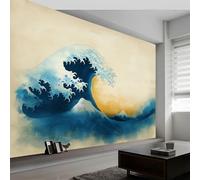Papel pintado panorámico desgastado abstracto ondas, foto mural moderna 200An x 140Al cm - Papel pintado decoración hogar arte tradicional oriental para salón habitación habitación infantil oficina