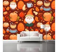 Papel Pintado Panorámico Dibujos Animados De Otoño De Seda Papel Pintado Decoración De Pared Elfo Calabaza Naranjadormitorio Sala Tv Fondo Decorativos Murales Xxl Grande