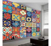 Papel pintado Panorámico, diseño de cuadros vintage, mural de pared, guirnalda de azulejos, póster para salón, dormitorio de los niños o restaurante, 200 x 140 cm (largo x alto)