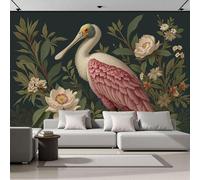 Papel Pintado Panorámico Espátula Entre Flores, Papel Tapiz Seda Estilo De Ilustración Retro Decoración De La Pared Murales Para Dormitorio Habitación 300x210cm