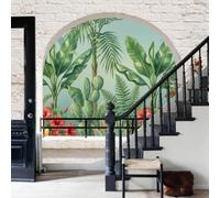 Papel Pintado Panorámico Estampados de plantas tropicales,Fotomural Paisaje cactus, palmera, hibisco,Papel Pintado Tejido No Tejido ,Decoración de Pared para Salón Dormitorio Oficina,200x140cm