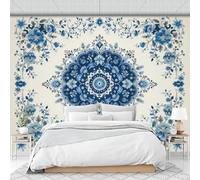 Papel Pintado Panorámico Estilo Bohemio 300 X 210 Cm Fotomurales No Tejido Con Estampado Floral Mandala Geométrico, Murales Decoración Póster Pared Personalizado 3D Para Salón Dormitorio