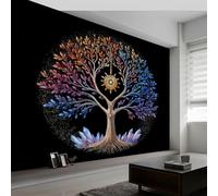 Papel Pintado Panorámico Estilo Bohemio 300An x 210Al cm, Tapiz Mural Decoración Salón - Papel Pintado Diseño Moderno Fantasía Sol Árbol de La Vida para Habitación Infantil Decoración Mural