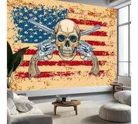 Papel Pintado Panorámico Estilo Retro Banderas Calaveras Armas - Póster Mural 350 x 256 cm Papel Decorativo de Pared para Salón Dormitorio Habitación Infantil Restaurante Decoración, Caqui