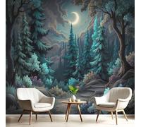 Papel Pintado Panorámico Fantasía Bosque 98×70cm Fotomurales No Tejido, Luna Llena Camino Mural Foto Decoración Póster Pared 3D Para Salón Fotográfico Dormitorio Pared Sala