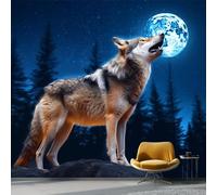Papel Pintado Panorámico Fantasía Bosque Animales Salvajes para Sala de Estar, 300 x 210 cm Papel Pintado Fotográfico No Tejido para Decoración Del Hogar Habitación Infantil, Azul Oscuro
