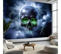 Papel pintado Panorámico Fantasía Nubes Oscuras Relámpagos Calavera Foto mural papel pintado Póster Cuadros 250 x 175 cm para Salón Dormitorio Decoración Interior del Hogar, Negro