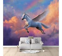 Papel Pintado Panorámico Fantasía Unicornios Nubes 350x256 cm Fotomurales No Tejido, Murales Decoración Póster Pared Personalizado 3D Para Salón Dormitorio