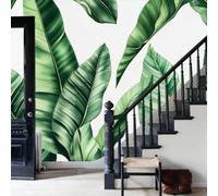 Papel Pintado Panorámico Feuilles vertes et fleurs d'oiseau de paradis,Fotomural Paisaje Arte pop plantas tropicales,Papel Pintado Tejido No Tejido,Decoración de Pared para Salón Dormitorio,250x175cm