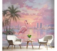 Papel Pintado Panorámico Flamenco Banco,350x256cm Horizonte Urbano Fotomural Mural de Pared para Salón y Habitación Decoración de Pared