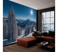 Papel pintado panorámico fotografía de paisaje 300An x 210Al cm, tapiz mural decoración salón - Papel pintado diseño moderno invierno montañas nevadas nubes para habitación infantil decoración mural