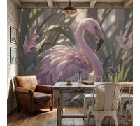 Papel Pintado Panorámico Fotomurales 200X140Cm - Papel Pintado Fotográfico Flamencos De Ensueño Bajo El Sol Selva Tropical Murales Verde Pastel Póster Niños Juvenil Salón Dormitorio Decoración