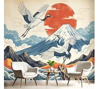 Papel Pintado Panorámico Fotomurales 250X175Cm - Papel Pintado Fotográfico Monte Fuji Japonés Ukiyo-E Olas Grúas Murales Beige Póster Niños Juvenil Salón Dormitorio Decoración