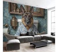 Papel Pintado Panorámico Fotomurales 450X315Cm - Papel Pintado Fotográfico Humor Pijama Perro Pastor Inodoro Animales Realista Murales Azul Verdoso Póster Niños Juvenil Salón Dormitorio Decoración