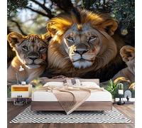 Papel Pintado Panorámico Fotomurales Animal 250x175 cm, Murales de Pared Decoración Póster in Tejido No Tejido Familia de Leones Africanos Personalizado 3D Para Salón Dormitorio Oficina