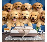 Papel Pintado Panorámico Fotomurales Azul 350x256 cm, Murales de Pared Decoración Póster in Tejido No Tejido Familia de Animales Golden Retriever Personalizado 3D Para Salón Dormitorio Oficina