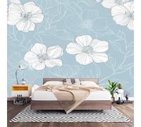 Papel Pintado Panorámico Fotomurales Azul Claro 450x315 cm, Murales de Pared Decoración Póster in Tejido No Tejido Dibujo Lineal Simple de Flores Personalizado 3D Para Salón Dormitorio Oficina