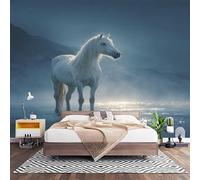 Papel Pintado Panorámico Fotomurales Caballo Blanco de FantasíA 350x256 cm, Murales de Pared Decoración Póster in Tejido No Tejido Animal Personalizado 3D Para Salón Dormitorio Oficina