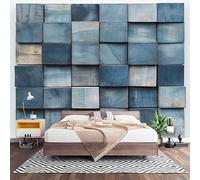Papel Pintado Panorámico Fotomurales Cuadros GeoméTricos Con Vetas de Madera 250x175 cm, Murales de Pared Decoración Póster in Tejido No Tejido Azul Claro Personalizado 3D Para Salón Dormitorio