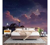 Papel Pintado Panorámico Fotomurales Edificio Del Faro De La Costa 400x280 cm, Murales de Pared Decoración Póster in Tejido No Tejido Azul Personalizado 3D Para Salón Dormitorio Oficina