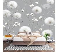 Papel Pintado Panorámico Fotomurales Estampado de Diente de LeóN Blanco 250x175 cm, Murales de Pared Decoración Póster in Tejido No Tejido Gris Personalizado 3D Para Salón Dormitorio Oficina