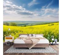 Papel Pintado Panorámico Fotomurales Flores de Colza Cielo Azul MontañAs Paisaje 300x210 cm, Murales de Pared Decoración Póster in TNT Naturaleza Personalizado 3D Para Salón Dormitorio Oficina