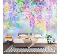 Papel Pintado Panorámico Fotomurales Flores de Glicina En Acuarela 250x175 cm, Murales de Pared Decoración Póster in Tejido No Tejido Vistoso Personalizado 3D Para Salón Dormitorio Oficina