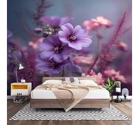 Papel Pintado Panorámico Fotomurales Flores RomáNticas Pastorales 450x315 cm, Murales de Pared Decoración Póster in Tejido No Tejido Rosa PúRpura Personalizado 3D Para Salón Dormitorio Oficina